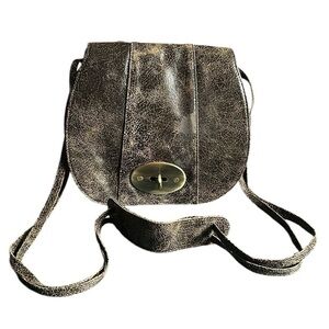 Bryna Nicole Saddle Bag Crossbody in Distressed Brown Leather with Brass Clasp